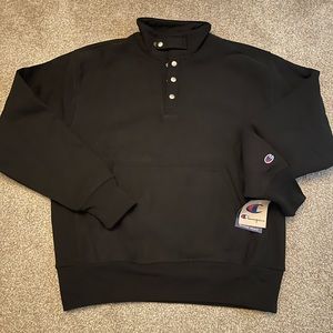 Champion reverse weave black pull-over snap closure sweatshirt heavy cotton NEW